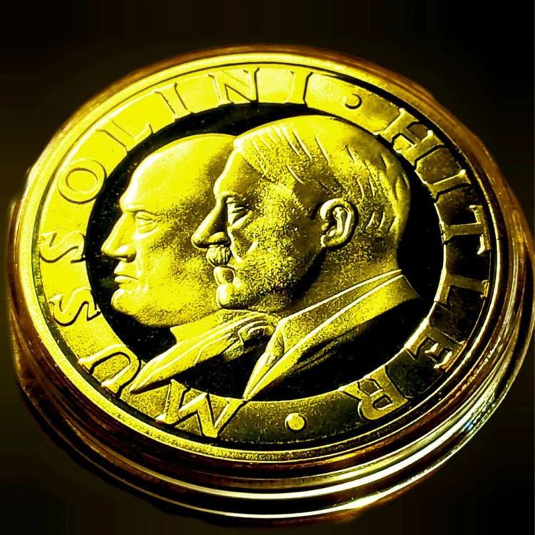 سکه روکش طلای یادبود هیتلر و موسولینی با کپسول محافظ