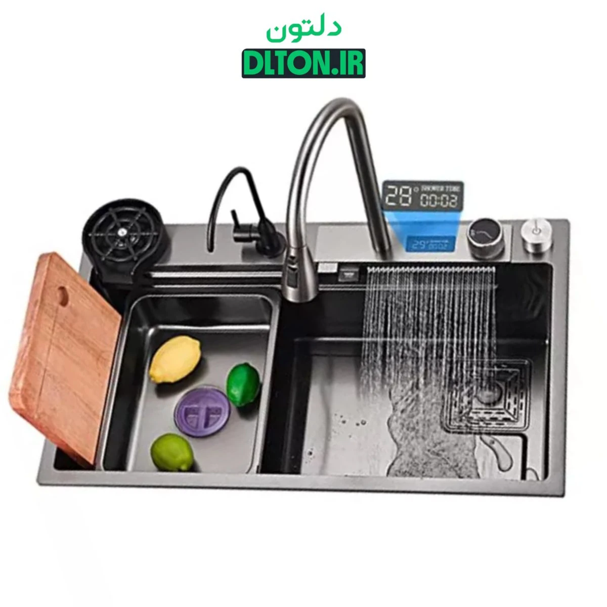 سینک ظرفشویی آبشاری مشکی مدل پیانویی 2 کلید گرید A
