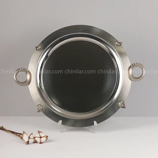 سینی استیل نگار طرح حلقه کد186سایز بزرگ تمام نقره ای