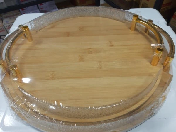 سینی بامبو دوتایی دسته دار دایره ای حاشیه یخی وارداتی