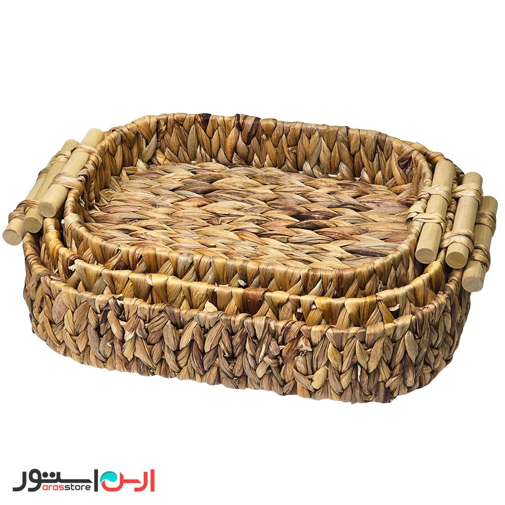 سینی حصیری بیضی دسته چوبی ویتنام سایز کوچک