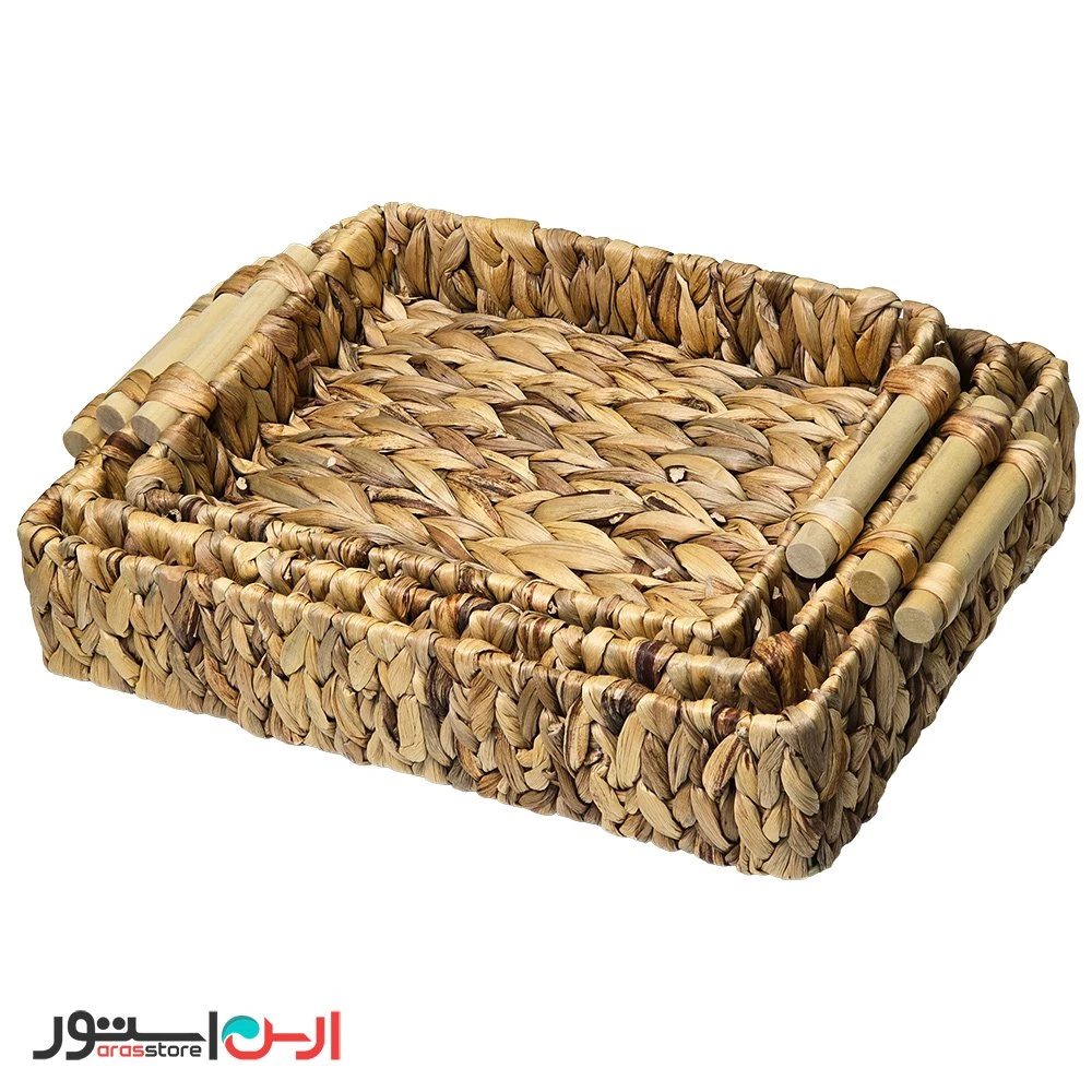 سینی حصیری مربعی دسته چوبی ویتنام سایز بزرگ