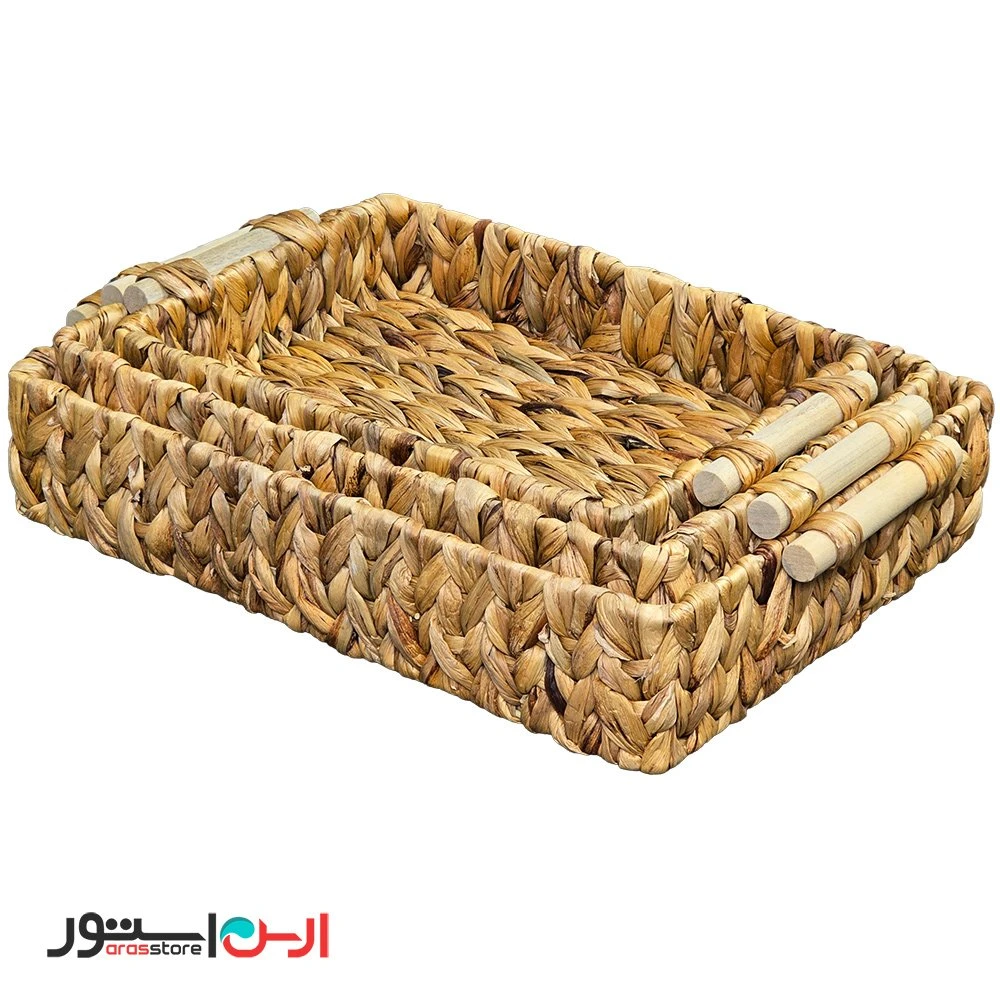 سینی حصیری مستطیلی دسته چوبی ویتنام سایز بزرگ