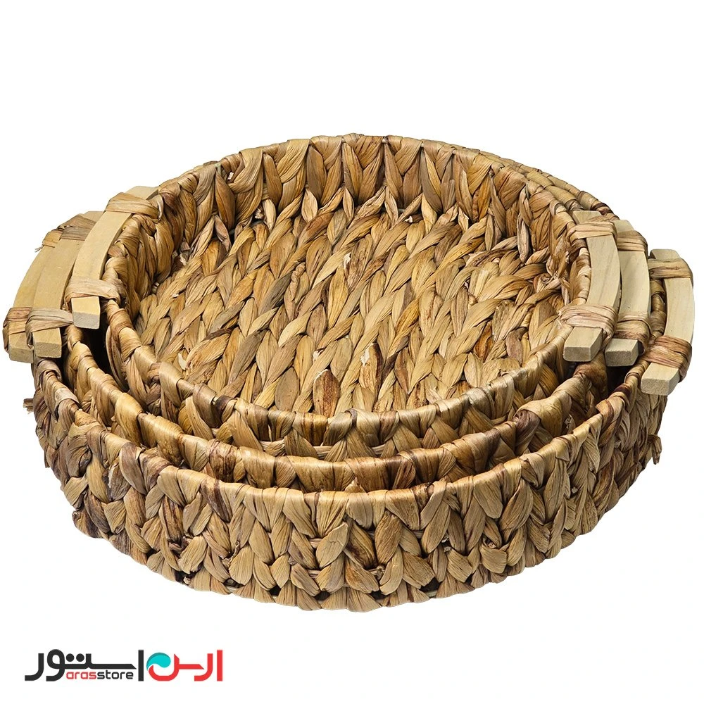 سینی حصیری گرد دسته چوبی ویتنام سایز متوسط