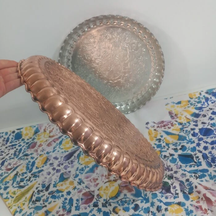 سینی مجمع بزرگ مسی طرح برجسته زیبا قطر 45 سانت، نانو شده،داخل قلع ارسال رایگان