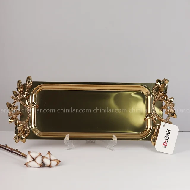 سینی و رولت خوری استیل نگار طرح مرغ آمین کد 691 تمام طلایی