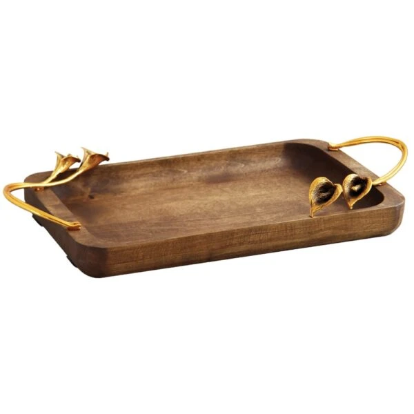 سینی پذیرایی چوبی مستطیل دسته دار مدل اركيده کد G-056