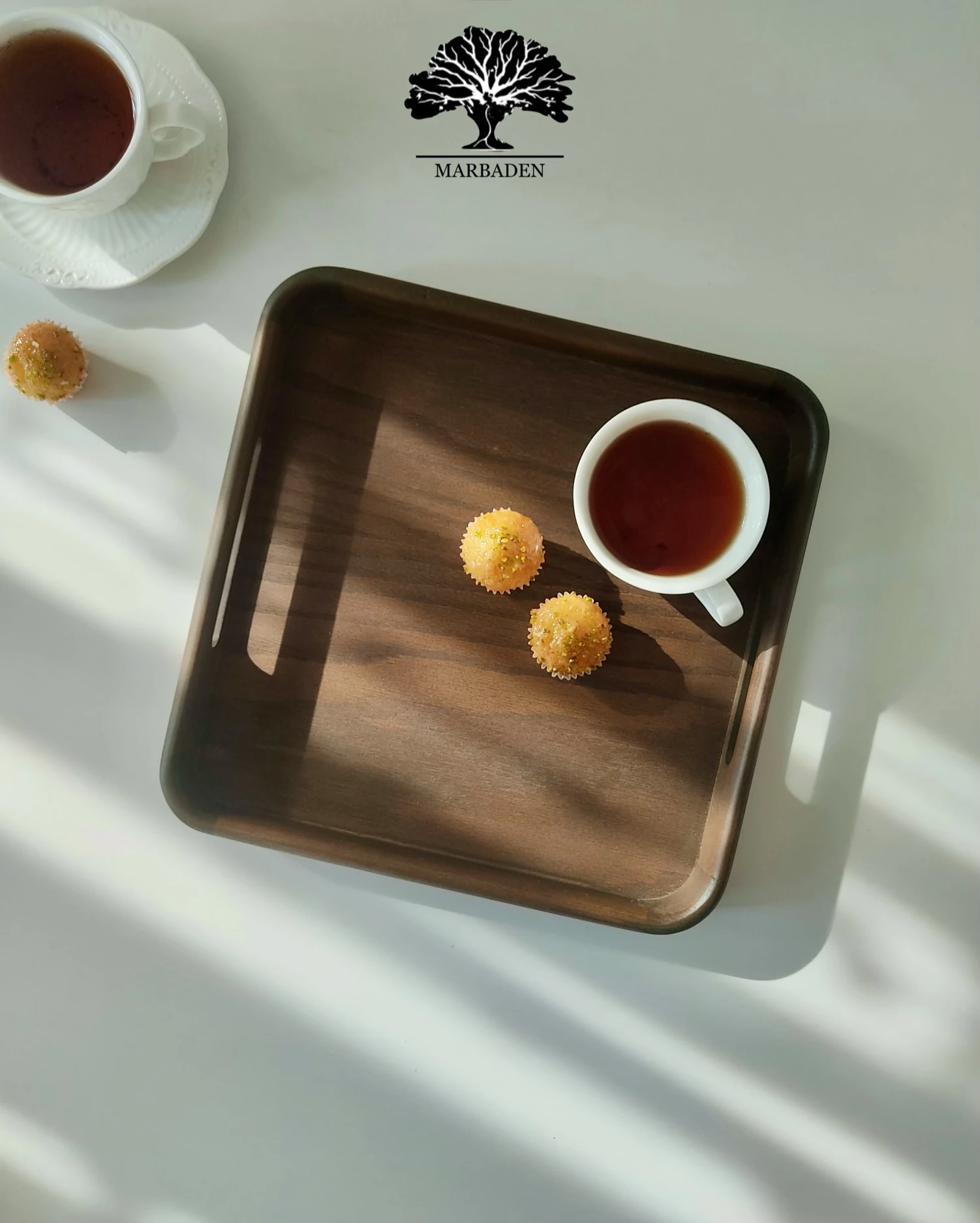 سینی چای مدل مربع دستساز (چوب راش فندقی) 3-Hamina