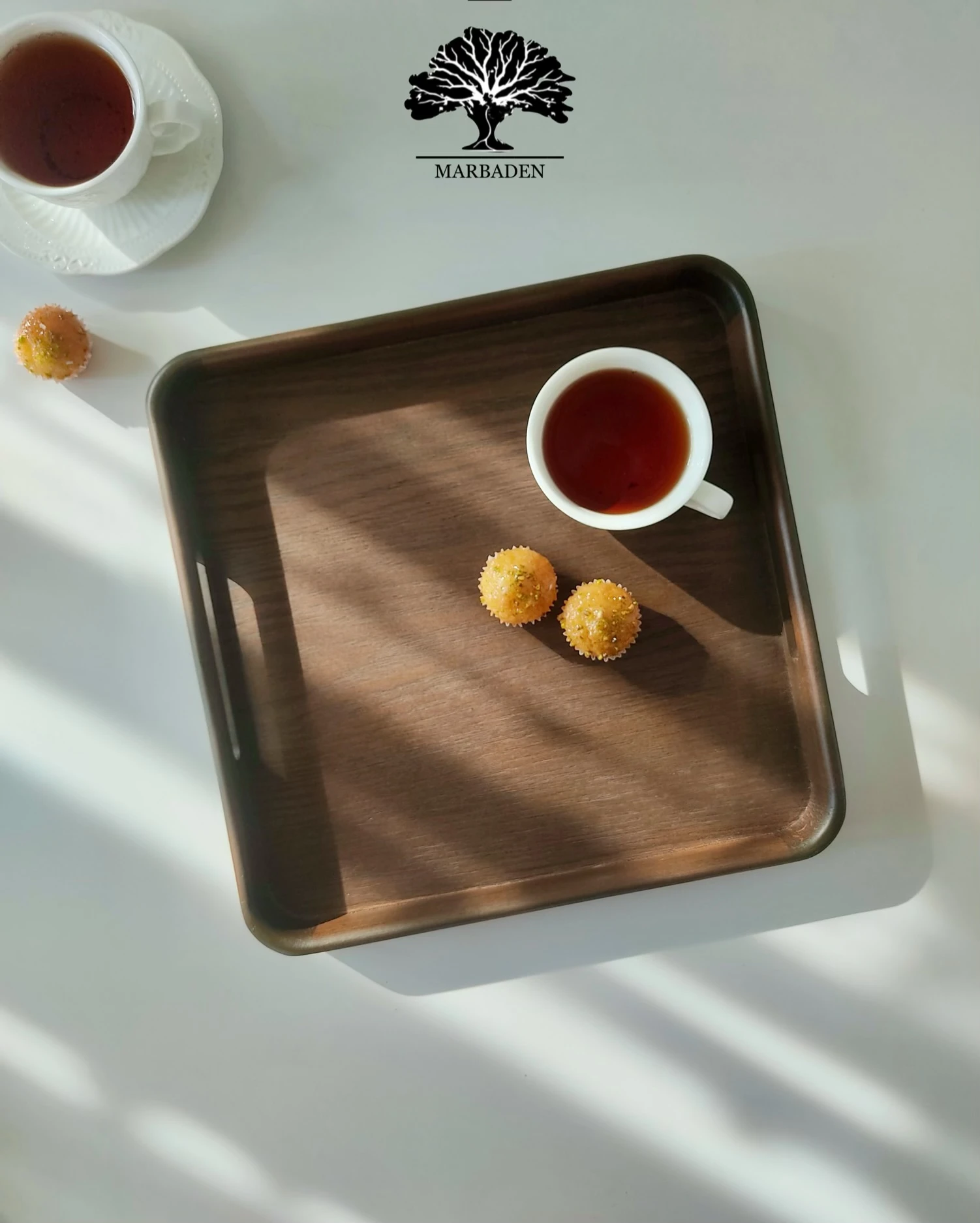 سینی چای مدل مربع دستساز (چوب راش فندقی) 4-Hamina