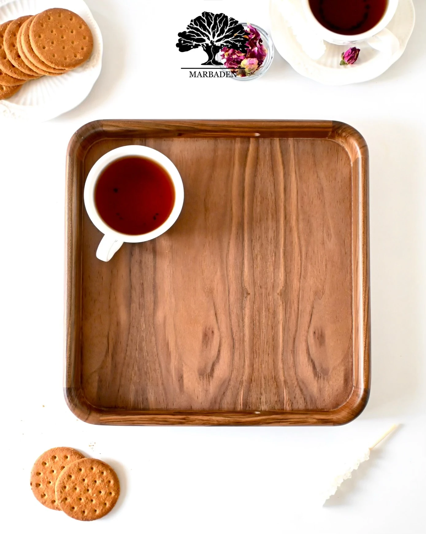 سینی چای مدل مربع سایز کوچک ماربادن (چوب گردو) 3-Hamina