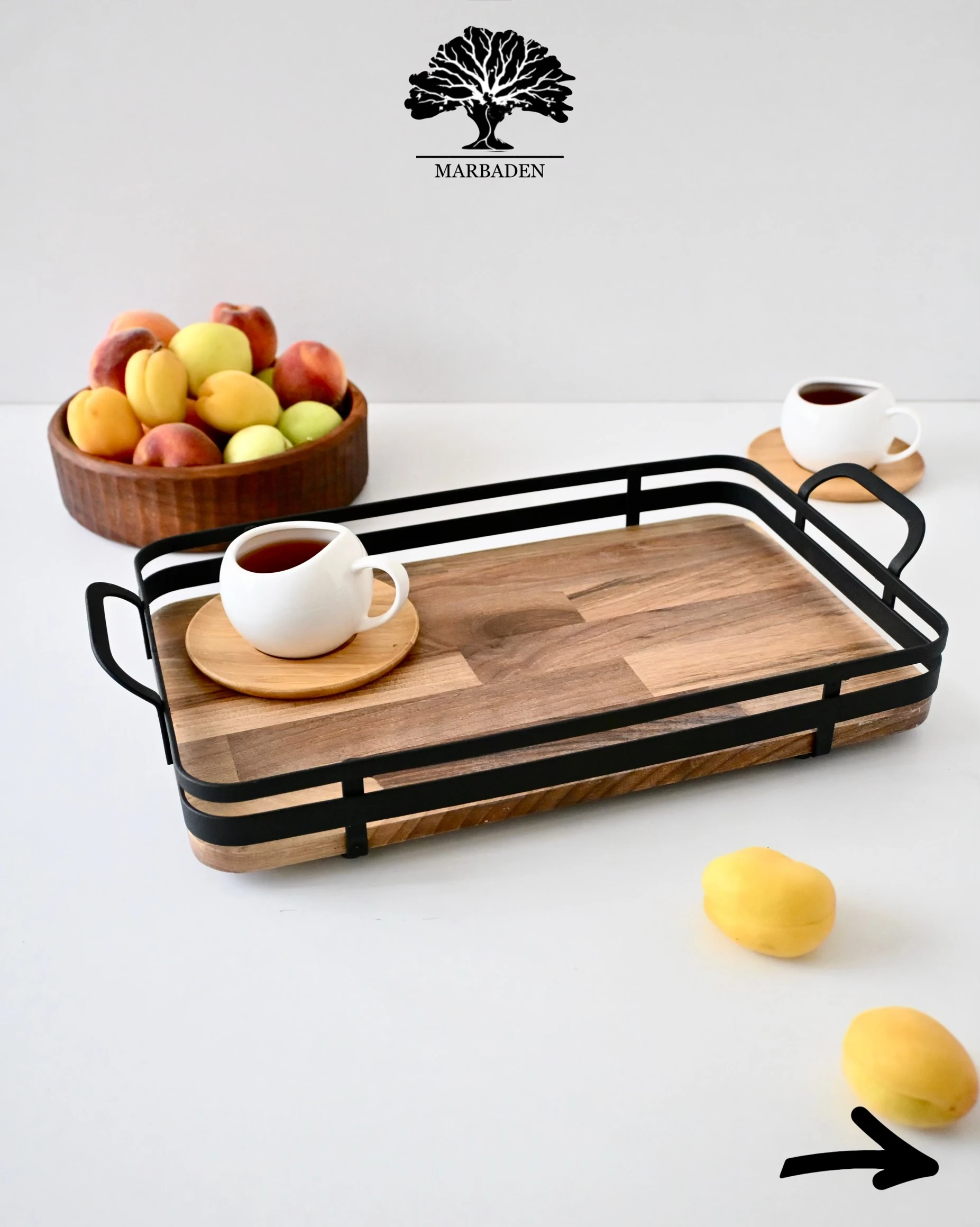 سینی چای مدل مستطیل سایز متوسط اماهوم (چوب گردو) Turku-M