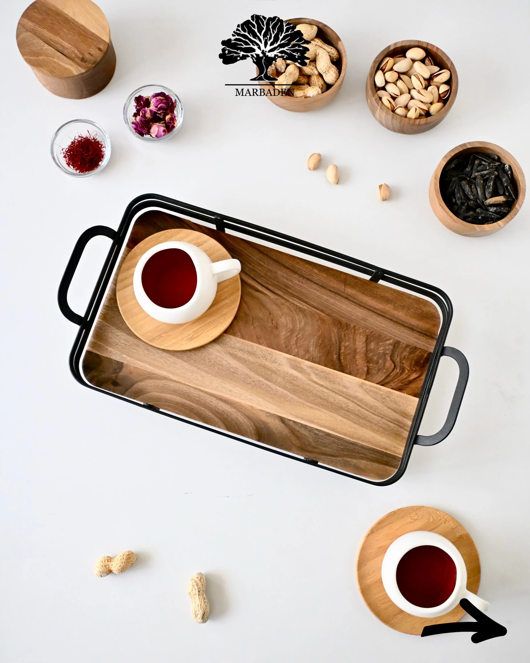 سینی چای مدل مستطیل سایز کوچک اماهوم (چوب گردو) Turku-S