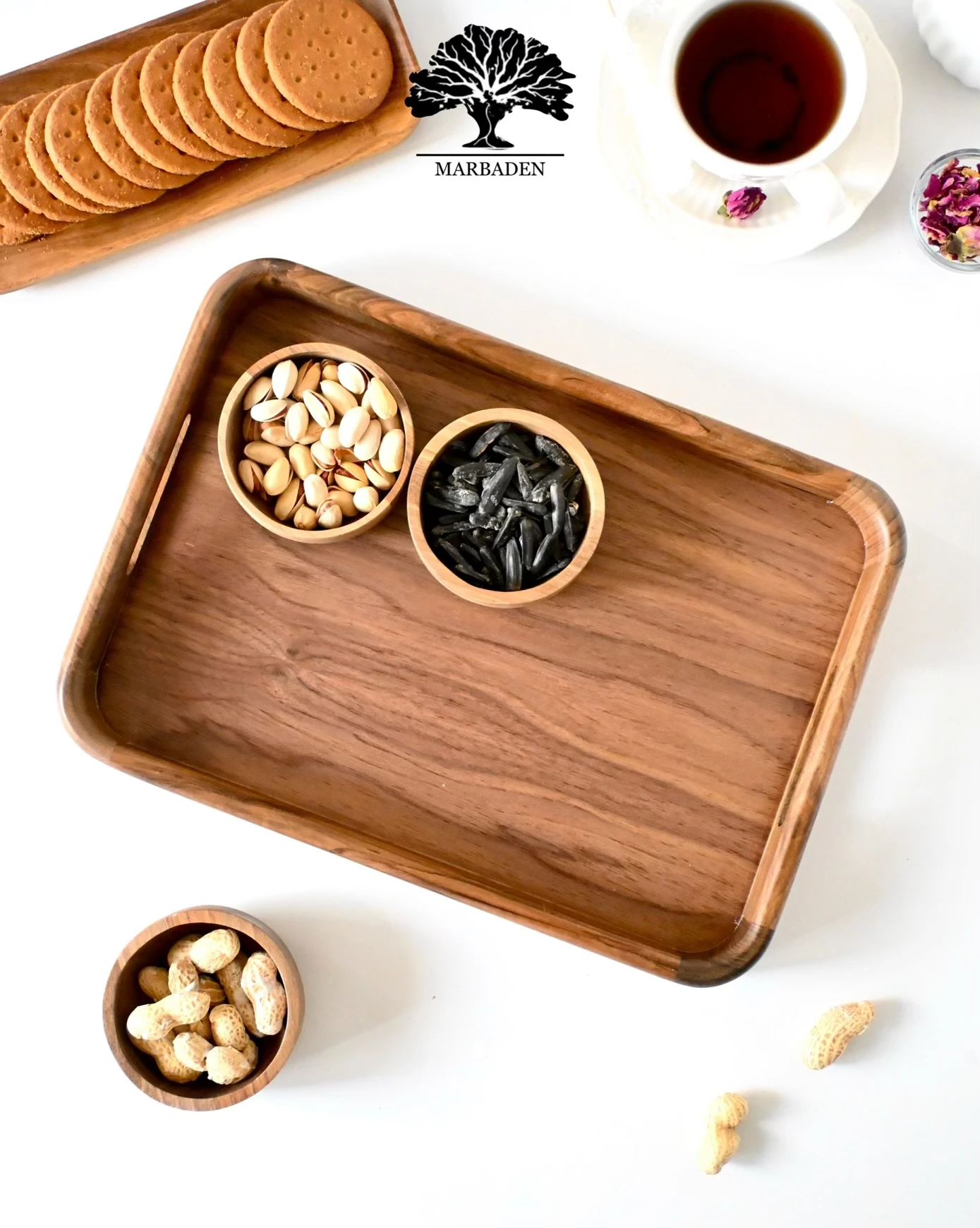 سینی چای مدل مستطیل سایز کوچک ماربادن (چوب گردو) 3-Arendal