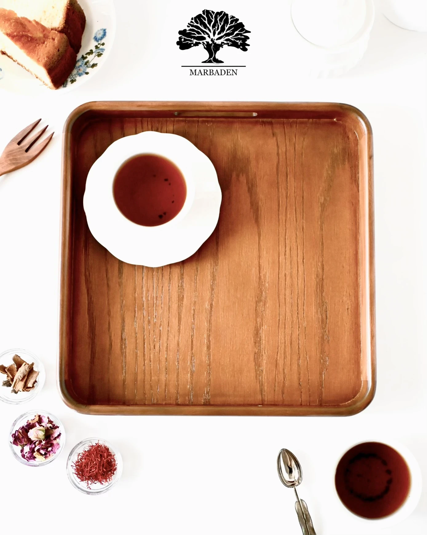 سینی چای چوبی مدل مربع سایز بزرگ ماربادن (چوب راش فندقی) 4-Hamina