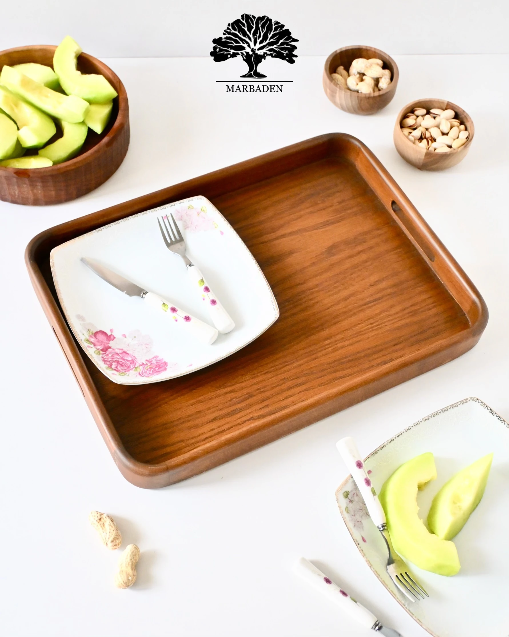 سینی چای چوبی مدل مستطیل سایز بزرگ ماربادن (چوب راش فندقی) 4-Arendal