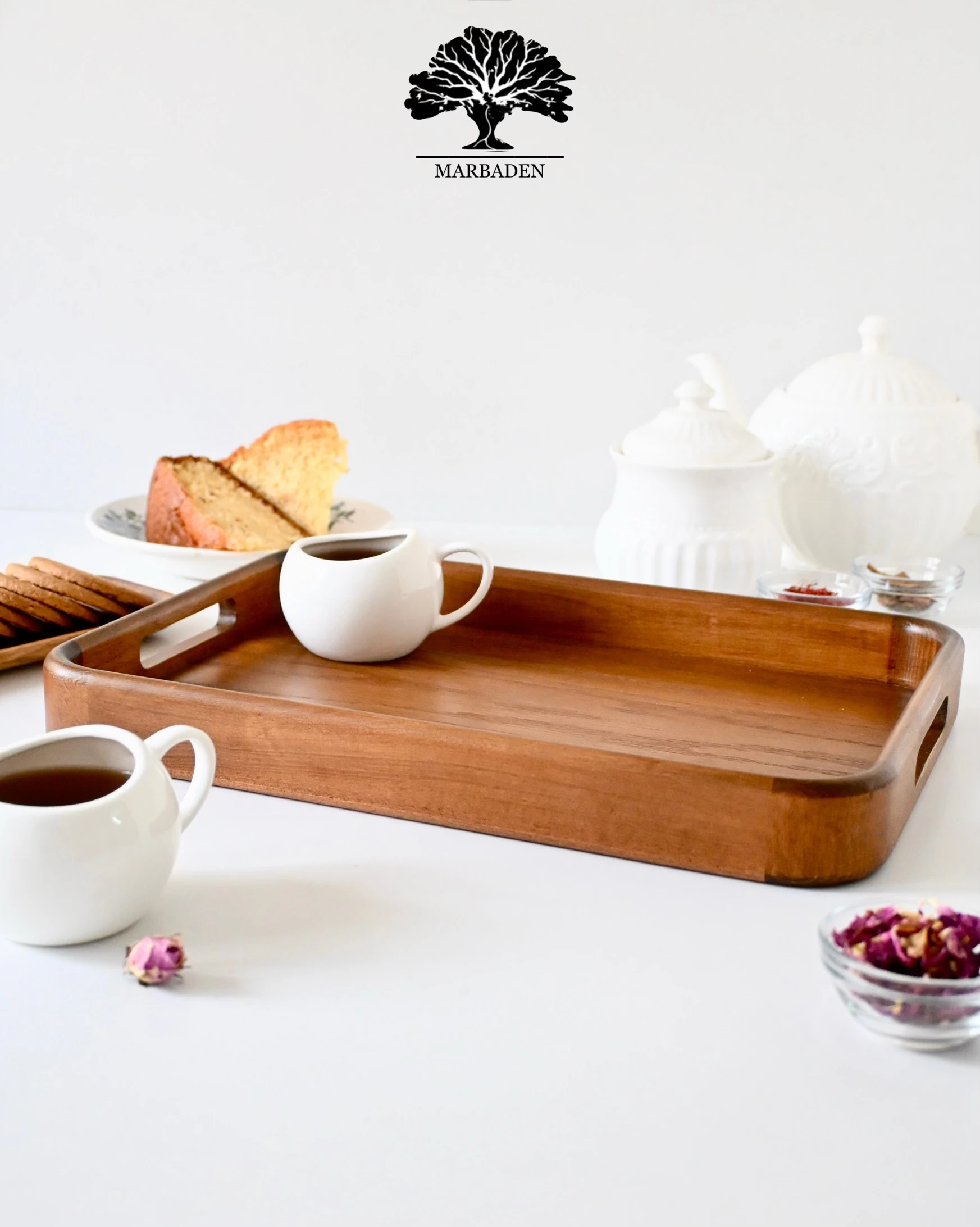سینی چای چوبی مدل مستطیل سایز کوچک ماربادن (چوب راش فندقی) 3-Arendal