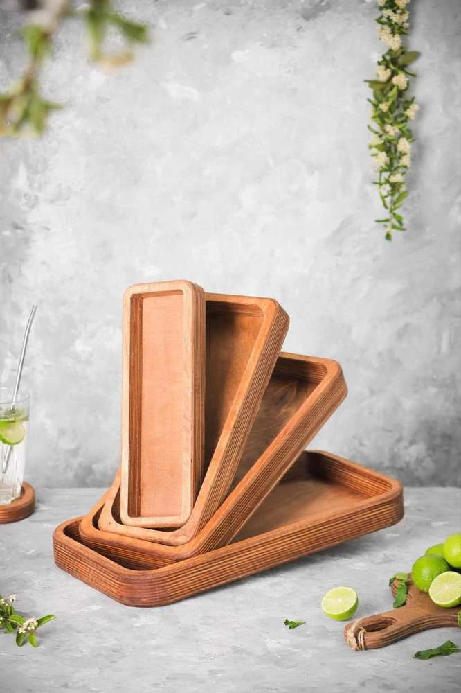 سینی چوبی ایت 4 عددی مستطیل لبه دار30mm