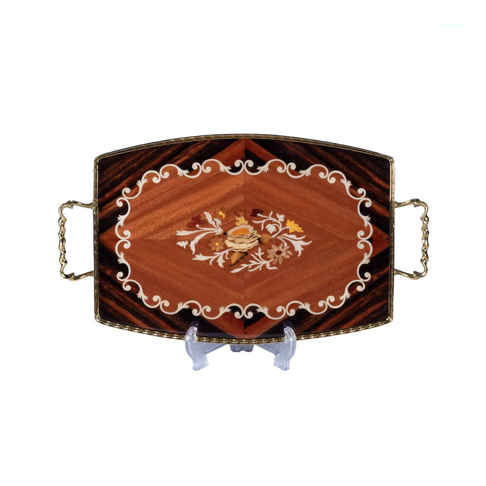 سینی چوبی معرق بیضی کد BO92 اسمانتیک