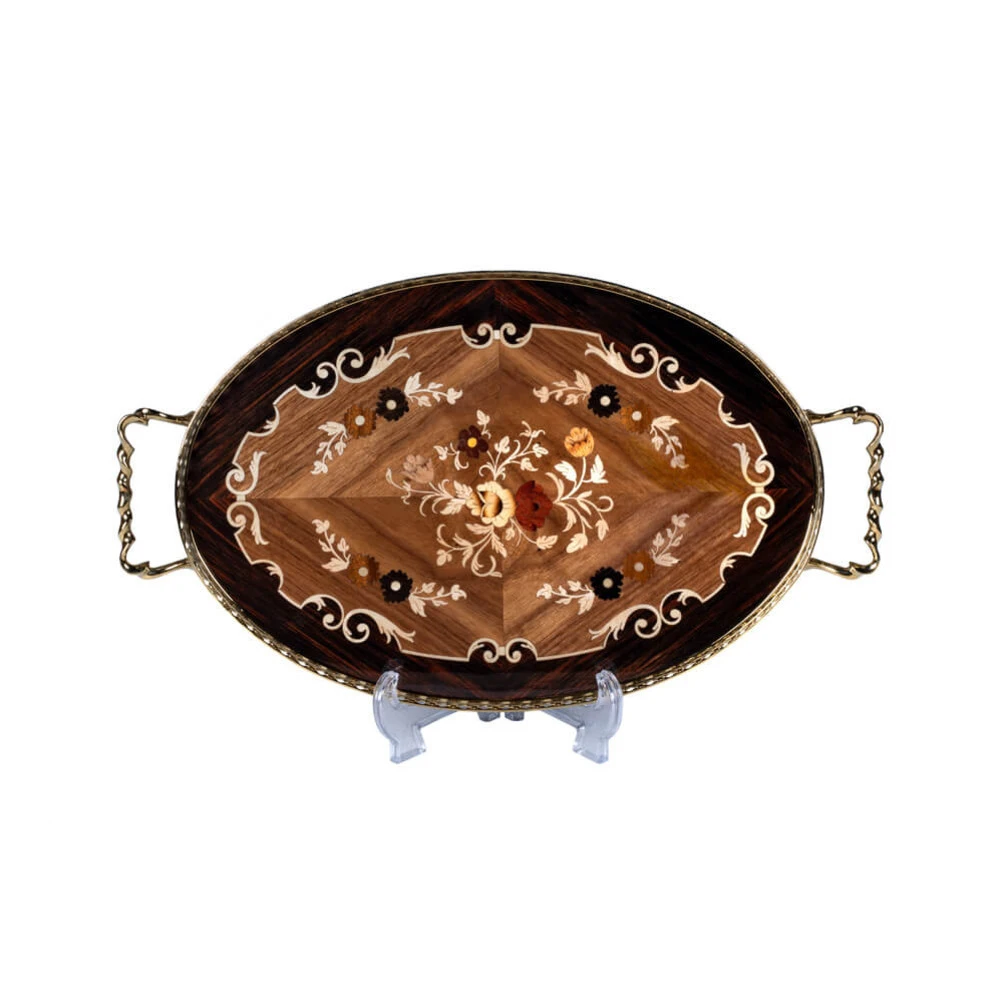 سینی چوبی معرق بیضی کد ON32 اسمانتیک
