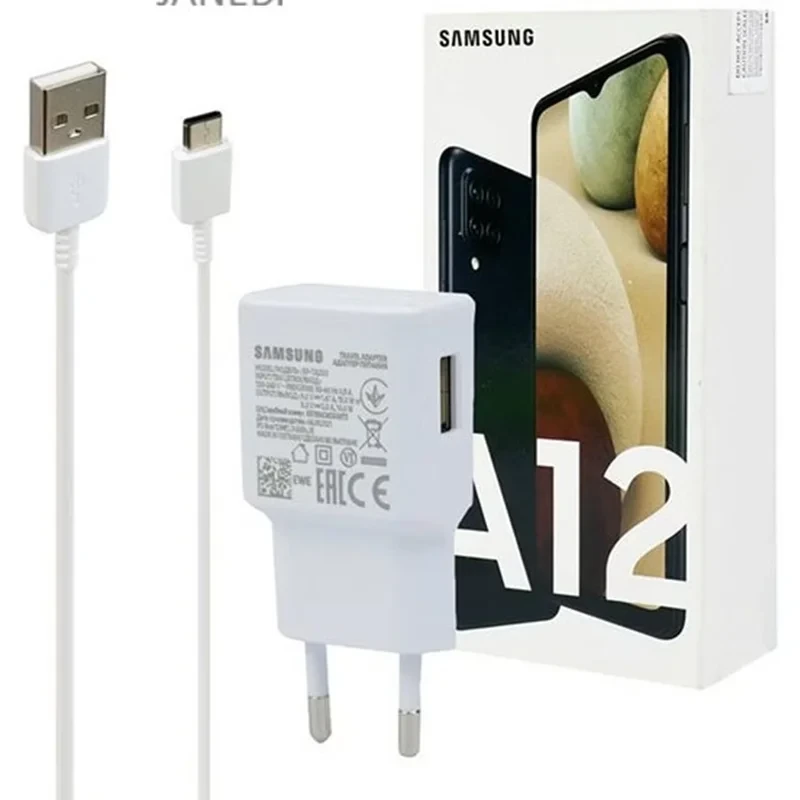 شارژر اصلی فست سامسونگ Galaxy A12 با کابل Type C ظرفیت ۱۵ وات اورجینال