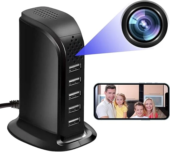 شارژر ایستاده رومیزی USB با دوربین ۱۰۸۰p و لنز ۱۲۰ درجه | آمازونیکس