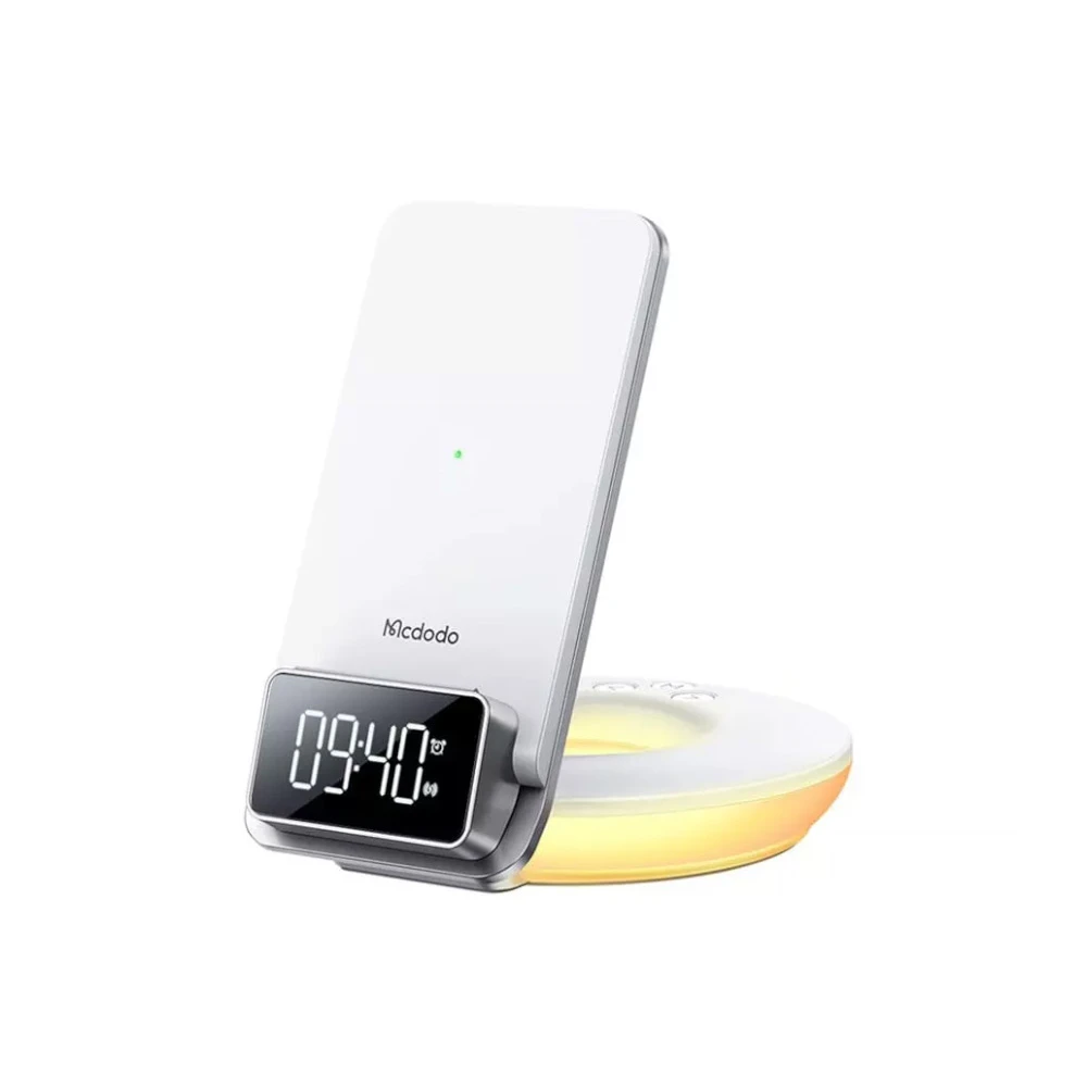 شارژر بی‌سیم و چراغ‌خواب رومیزی مک‌دودو MCDODO Alarm & Night Lamp CH-1610 با توان 15W