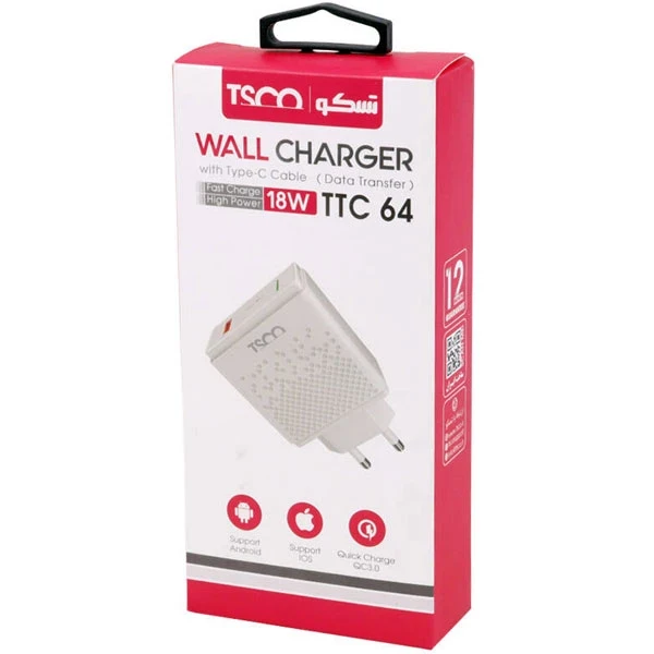 شارژر دیواری 18 وات تسکو مدل TTC 64