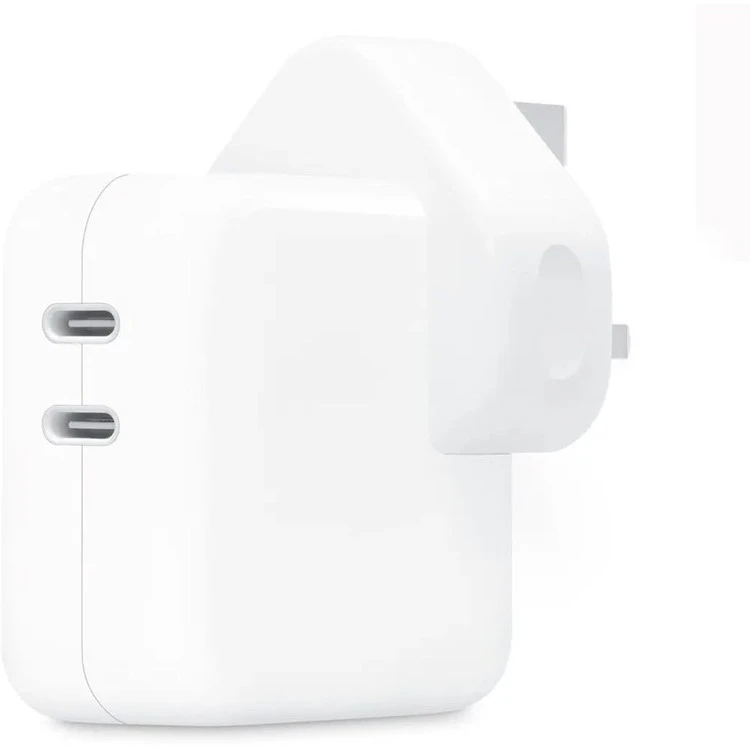 شارژر دیواری 35 وات اپل سه پین مدل Apple A2676 با دو خروجی USB-C (اوریجینال)