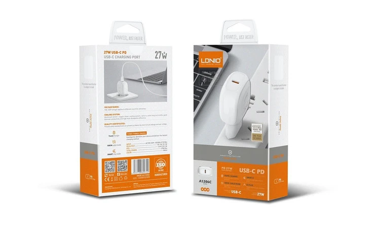 شارژر دیواری LDNIO مدل A1206C | توان ۲۷ وات + کابل تایپ سی به آیفون