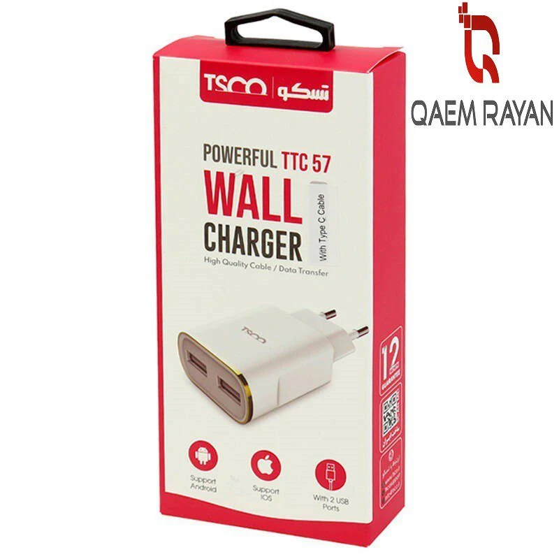 شارژر دیواری تسکو مدل TTC 57 به همراه کابل type-c