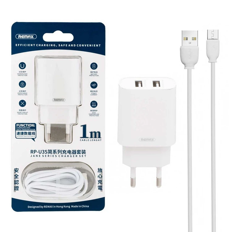 شارژر دیواری دو پورت Remax مدل RP-U35 10W به همراه کابل شارژ اندروید