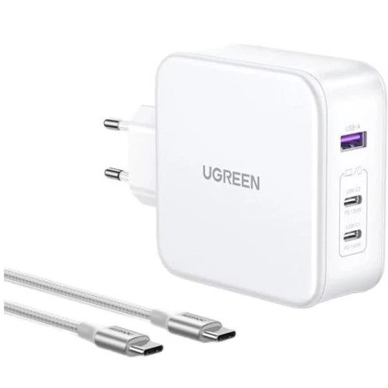 شارژر دیواری یوگرین 140 وات با دو پورت USB-C و یک پورت USB-A با بیمه سامان مدل15339