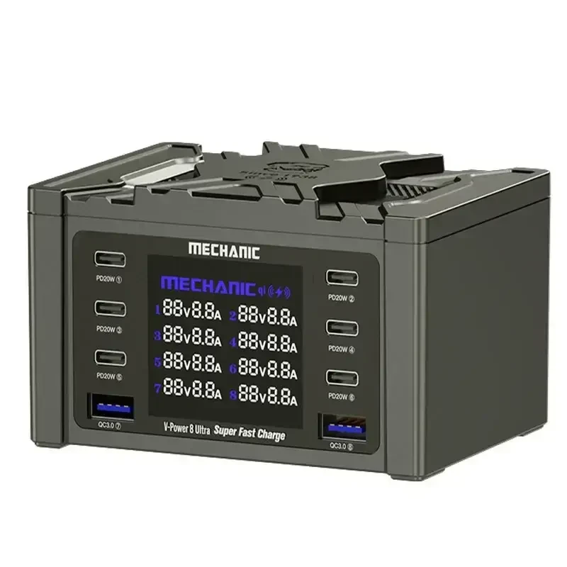 شارژر سریع مکانیک مدل V-Power 8 Ultra با 8 پورت و نمایشگر دیجیتال
