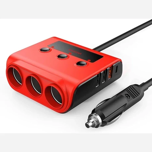 شارژر فندکی 120 وات با صفحه نمایش با 4خروجی USB و3 خروجی فندکی اورجینال امازون المان