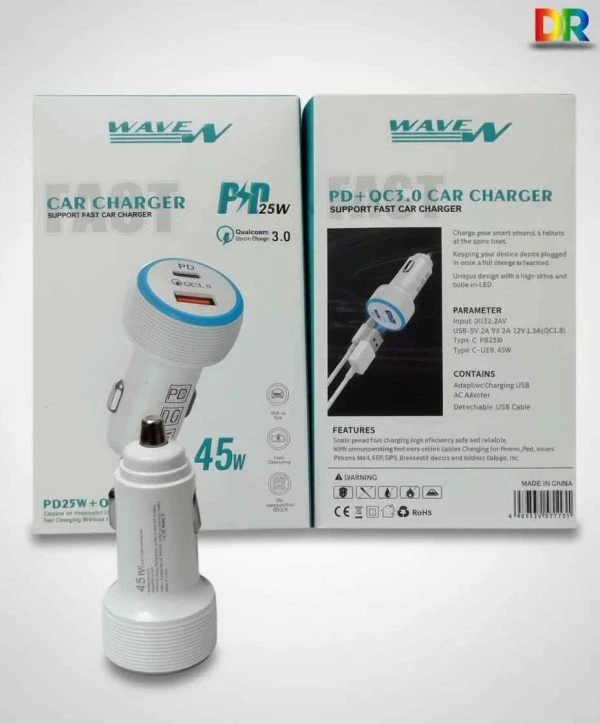 شارژر فندکی 45 وات **WAVE مدل W‑CCH01**