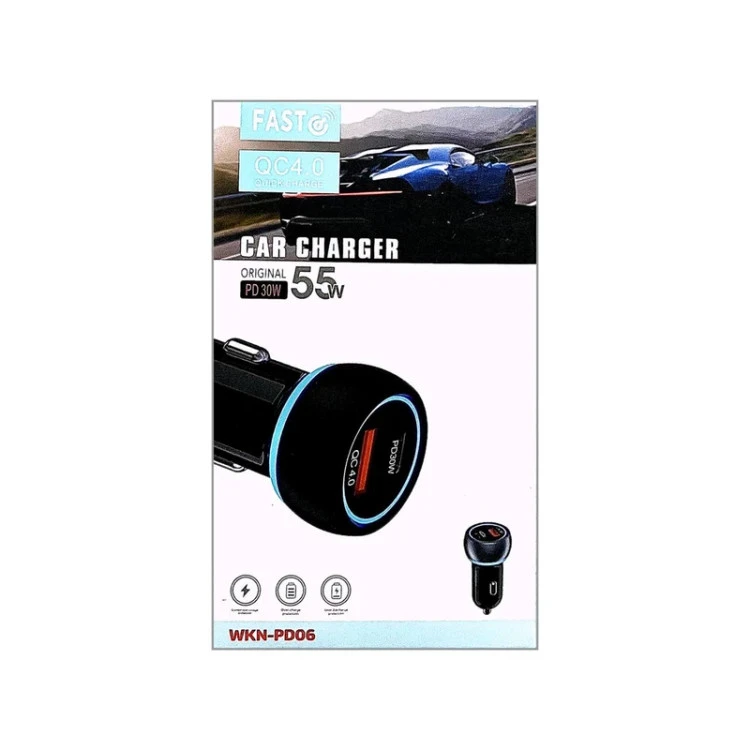 شارژر فندکی 55 وات 2 پورت مدل WKN-PD06