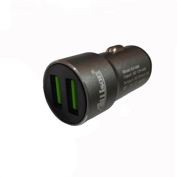 شارژر فندکی آلیسون مدل ALS‑A606 – دو پورت USB، بدنه فلزی، فست شارژ