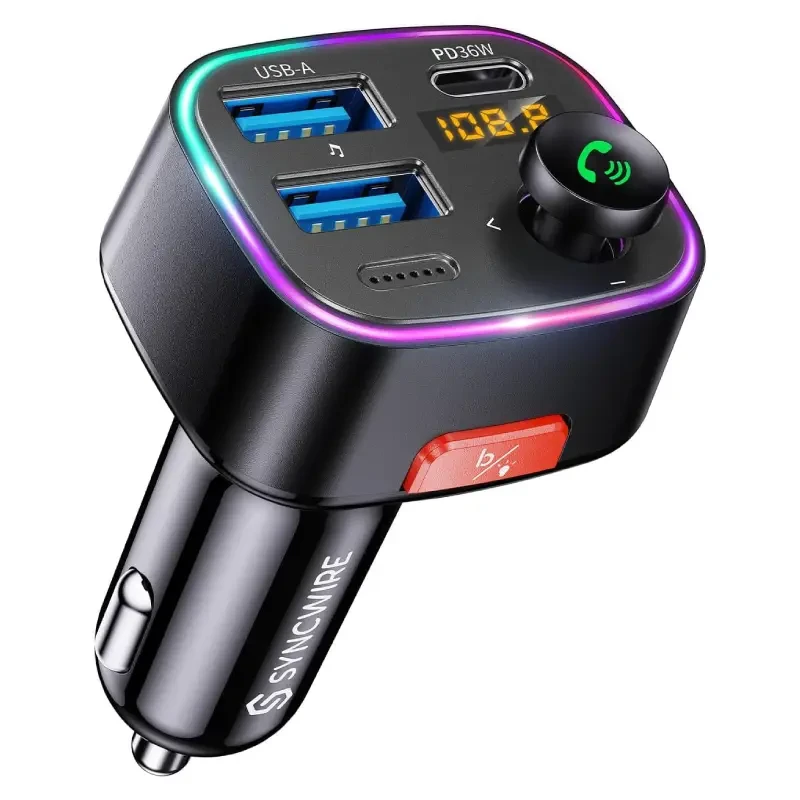شارژر فندکی و بلوتوث خودرو Syncwire مدل SW-XC725 (دارای قابلیت شارژ سریع و رقص نور)