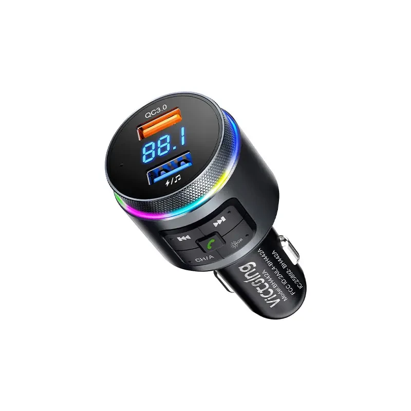 شارژر فندکی و فرستنده بلوتوث خودرو VictSing مدل BH442A با تغییر فرکانس خودکار و نورپردازی RGB