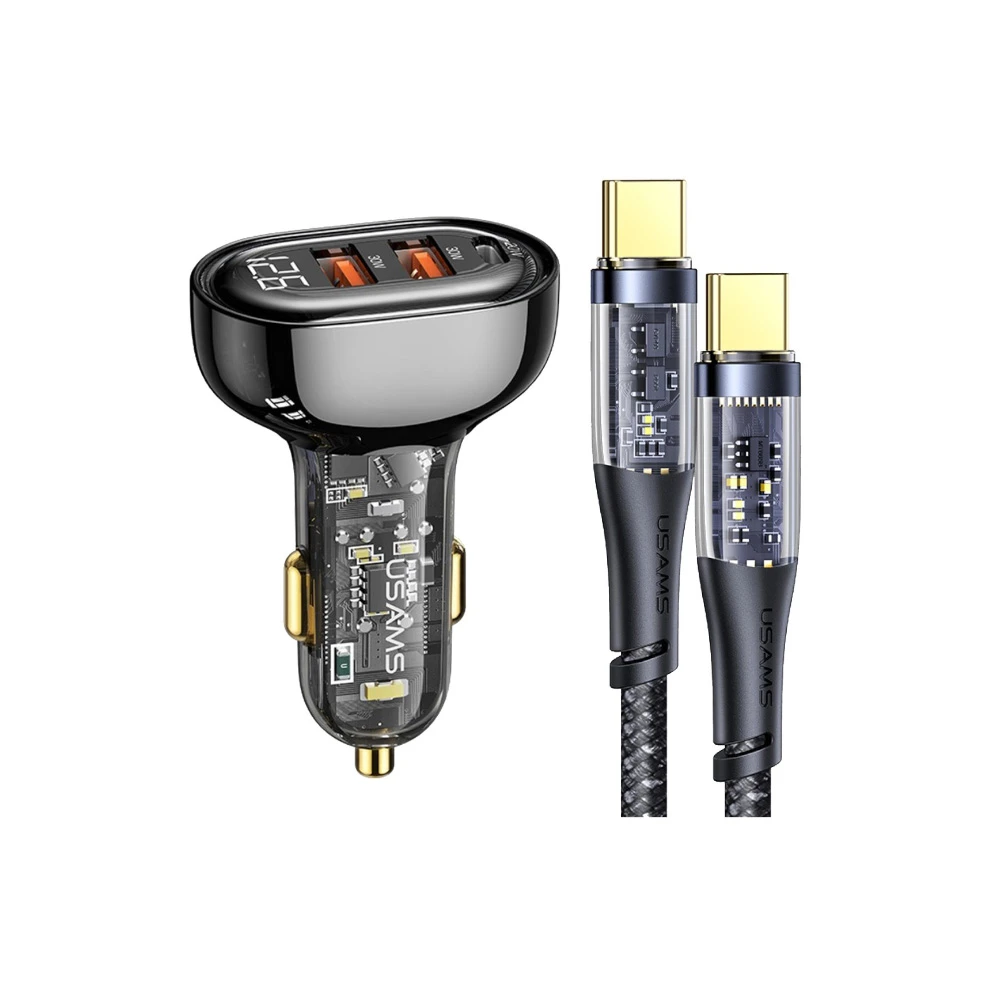 شارژر فندکی و کابل یوسمز USAMS CAR CHARGER WITH CABEL USB-C CC15+SJ574 Type-C PD توان 100W