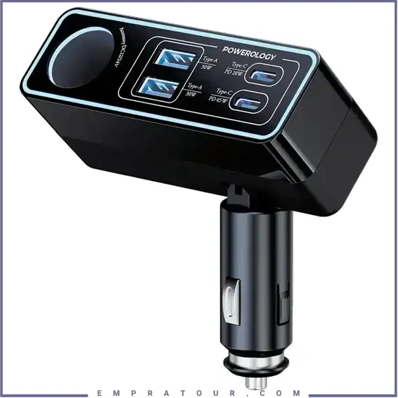 شارژر فندکی پاورولوژی مدل PWDA58BK ظرفیت ۱۲۵ وات ۵ پورت
