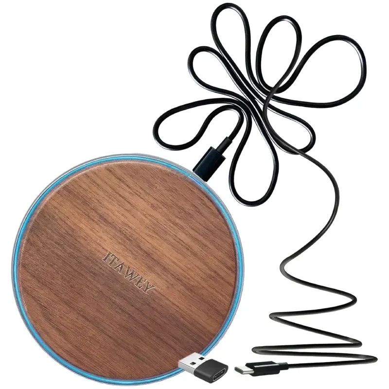 شارژر وایرلس ۱۵ وات ITAWEY با کابل ۱.۵ متری و آداپتور USB سازگار با آیفون و سامسونگ رنگ مشکی