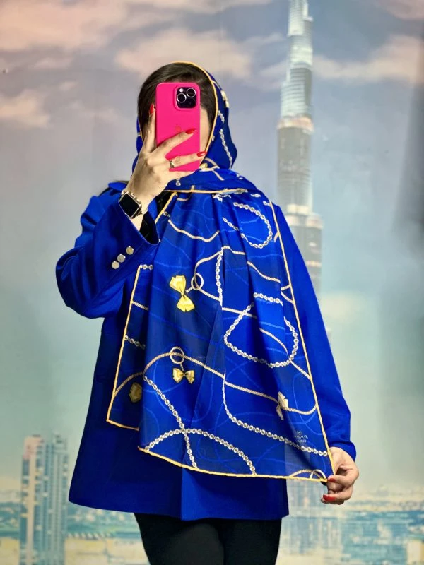 شال طرح دار آبی کاربنی