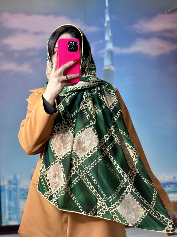 شال طرح دارسبزکرم