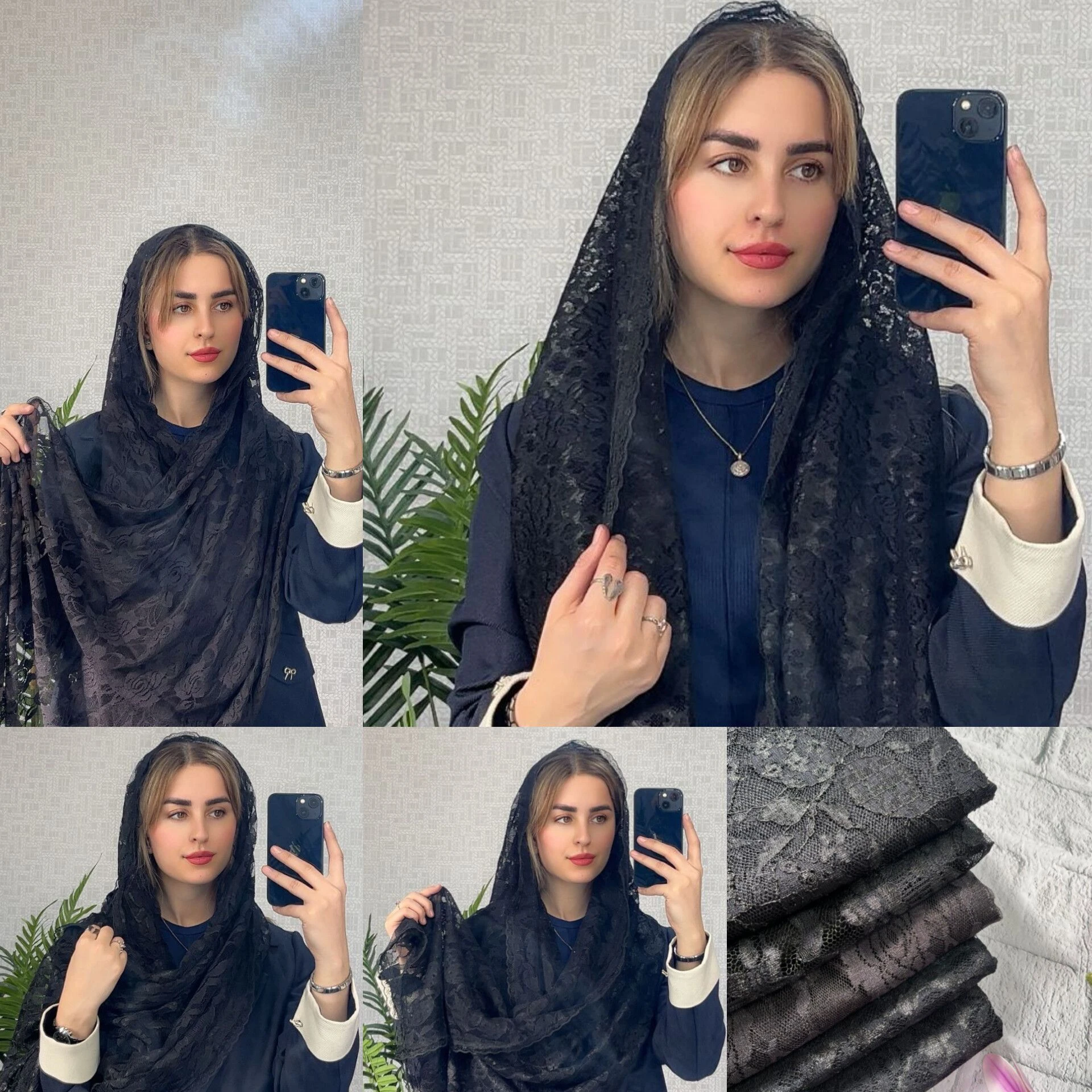 شال گیپوری دور دانتل مختلط پارچه وارداتی