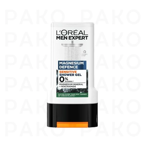 شامپو بدن مردانه لورآل سری MEN EXPERT مدل loreal MAGNESIUM DEFENCE حاوی منیزیم مناسب پوست حساس حجم 300 میل