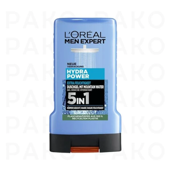شامپو سر و بدن مرطوب کننده 5in1 مردانه لورال اصل فرانسه مدل HYDRA POWER حجم 300 میل loreal