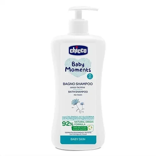 شامپو سر و بدن کودک ایتالیایی چیکو Moments Baby Chicco ارگانیک 92 درصد 500میل
