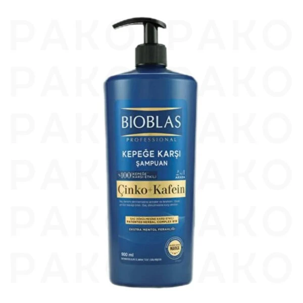 شامپو ضد شوره بیوبلاس Bioblas حاوی زینک و کافئین Çinko+Kafein با عصاره منتول حجم 900 میل