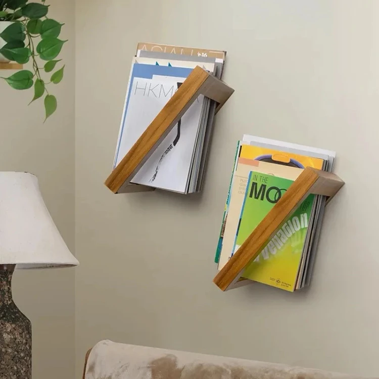 شلف دیواری چوبی شلف کتاب ست دو عددی کتابخانه چوبی دارای رنگبندی